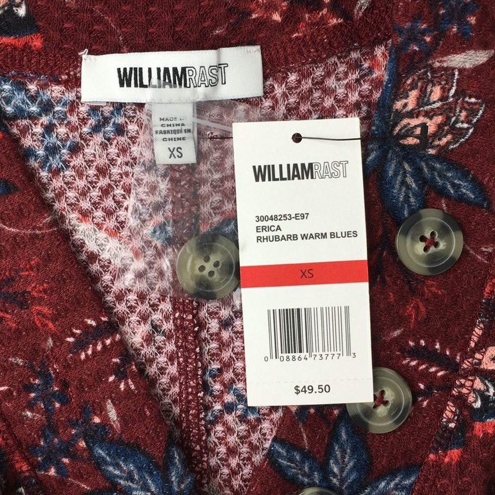 William Rast Burgundy Floral Waffle Knit Top - Picture 5 of 10